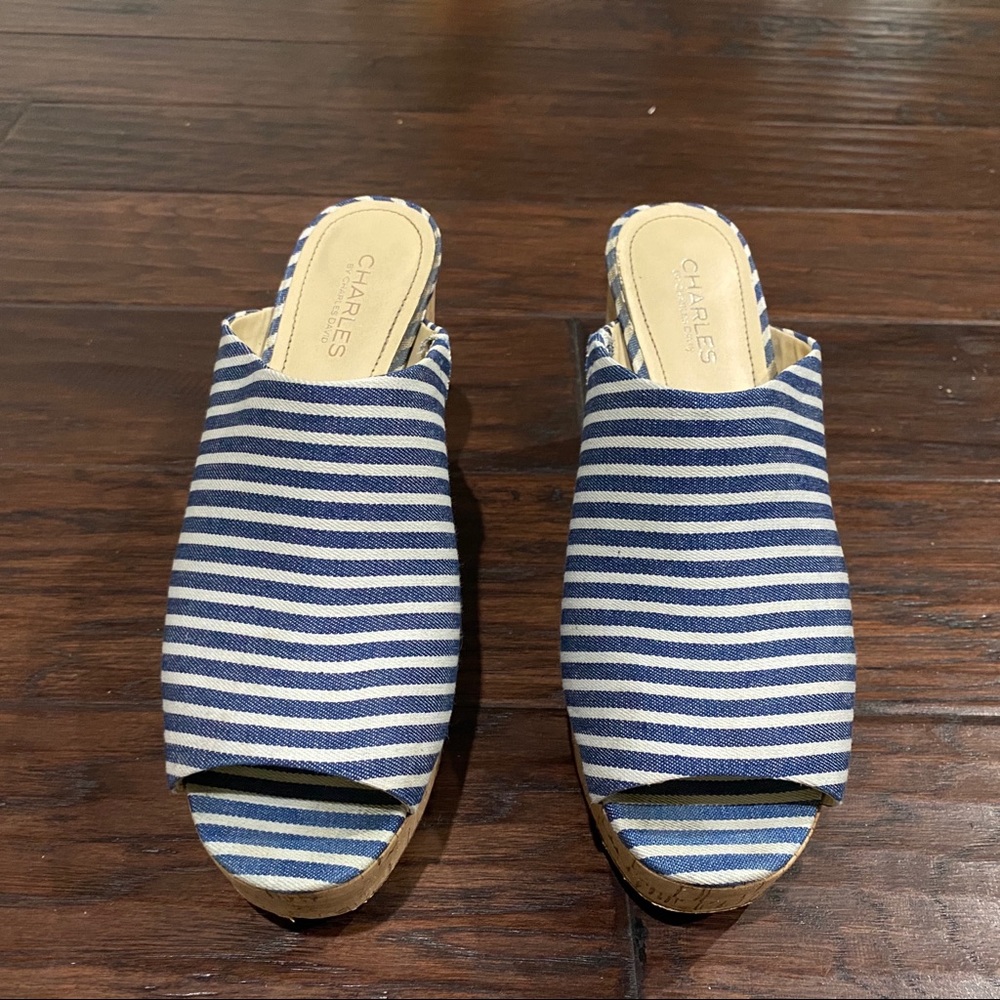 Charles By Charles David Women's Blue and White Striped Cork Heels Size 10 M - Picture 7 of 11